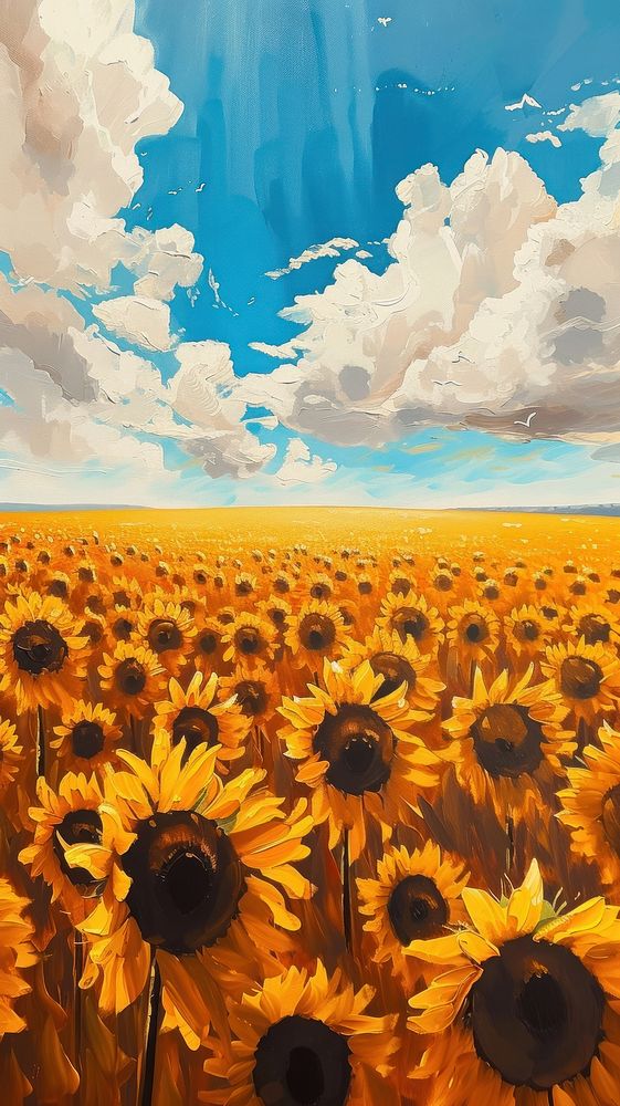 Minimal space sunflower field against sky landscape outdoors horizon.