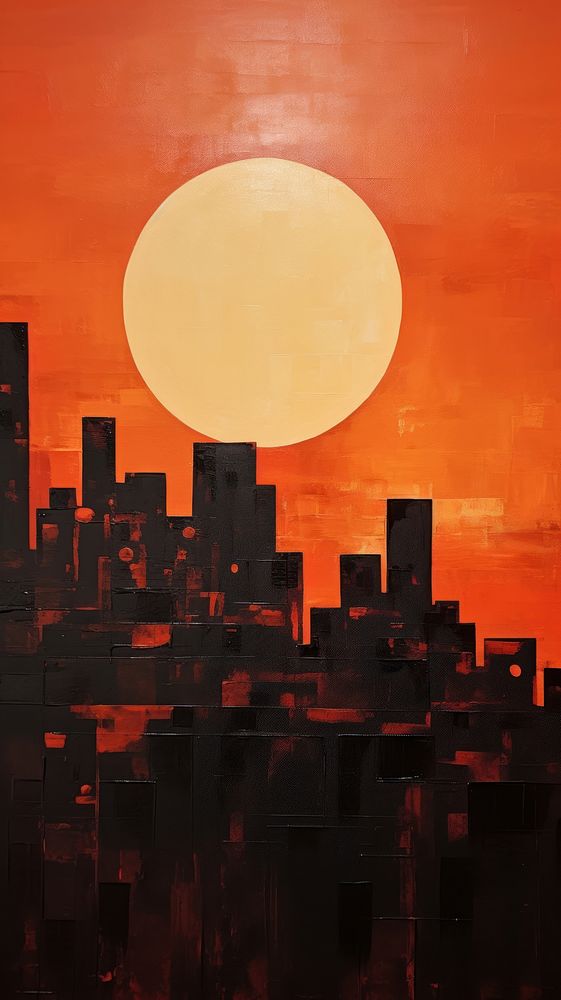 Minimal space sunset city painting architecture cityscape.