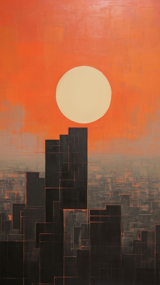 Minimal space sunset city painting art sky.