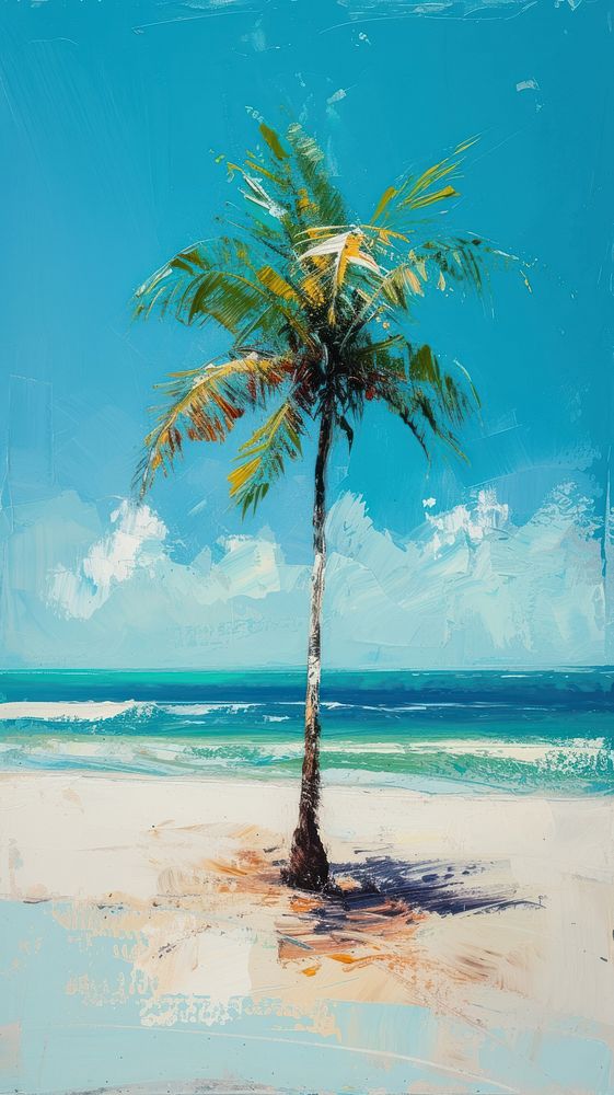 Minimal space Palm tree on beach outdoors painting nature.