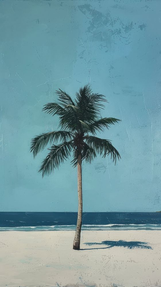 Minimal space Palm tree on beach outdoors painting horizon.