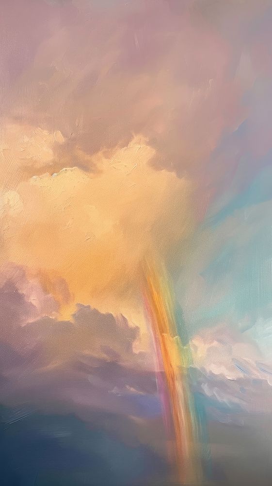 Minimal space Rainbow over stormy sky painting rainbow outdoors.