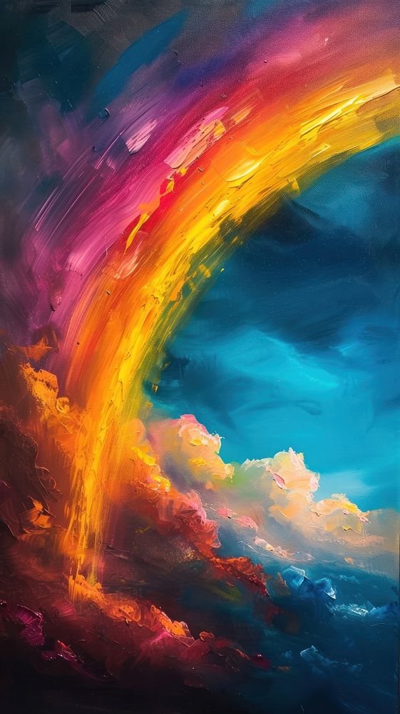Minimal space Rainbow over stormy sky painting rainbow nature.