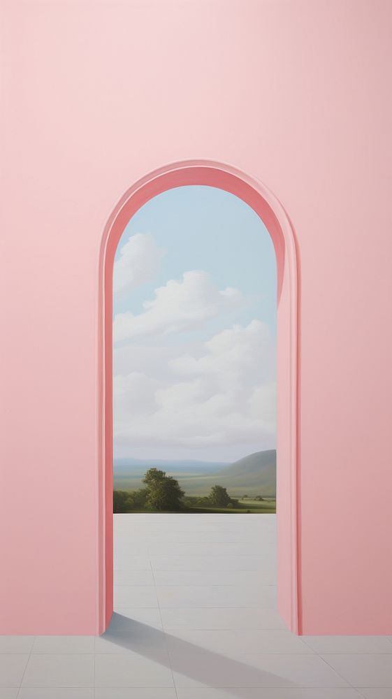 Minimal space tiny arch window architecture painting tranquility.