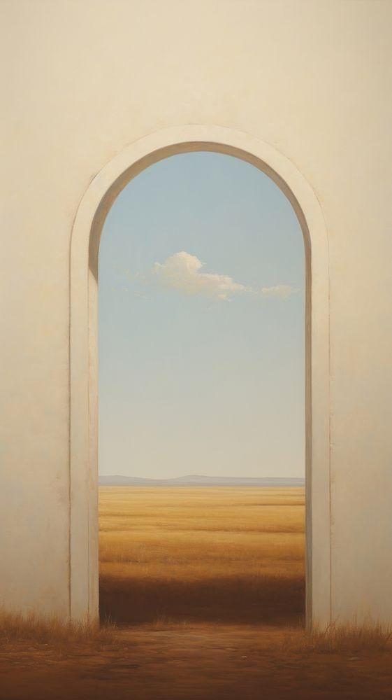 Minimal space tiny arch window painting architecture outdoors.