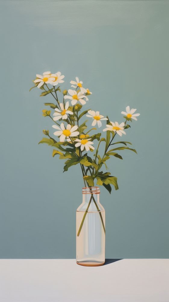 Minimal space tiny bouquet of flowers plant daisy vase.