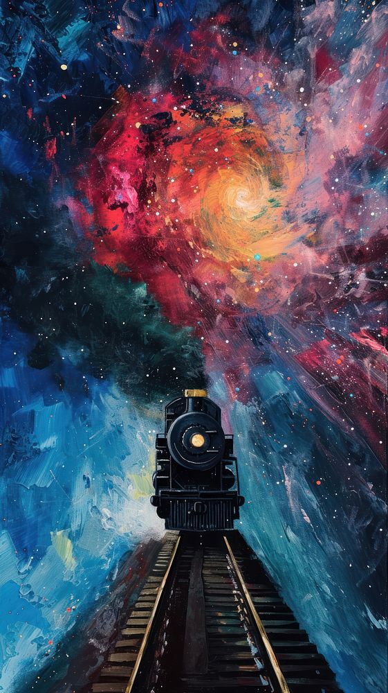 Minimal space Train running in galaxy painting train railway.