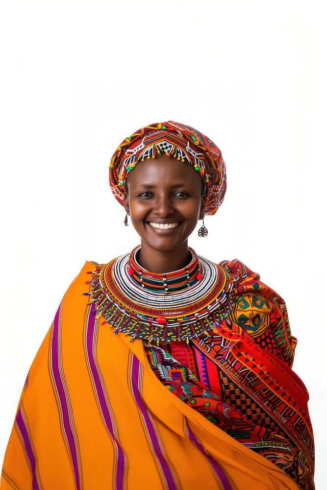Kenyan african village girl in traditional costume cloth smiling tribe smile.