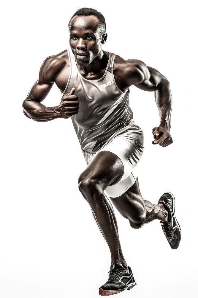 Kenyan running athlete adult white background determination.