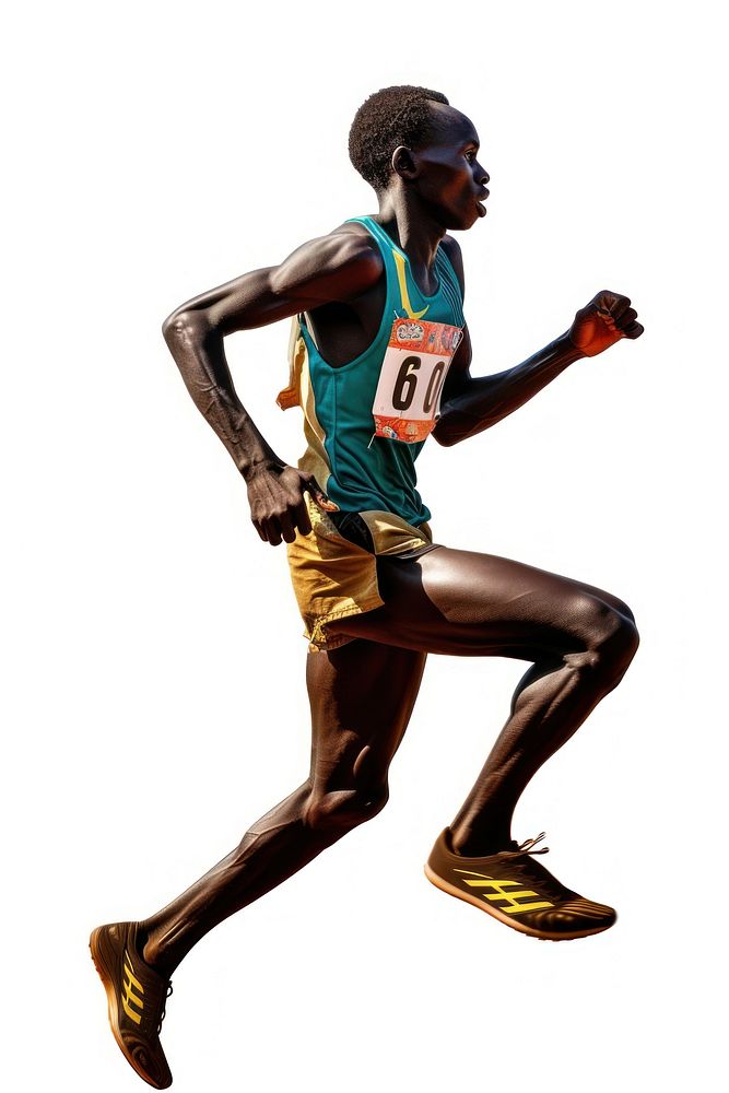 Kenyan running athlete white background determination competition.