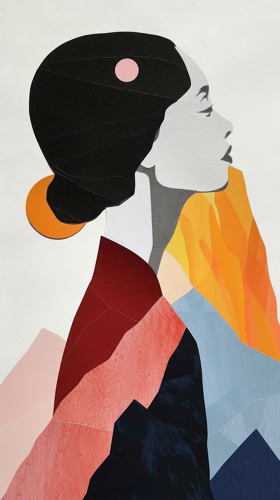 Cut paper collage with women painting adult black.