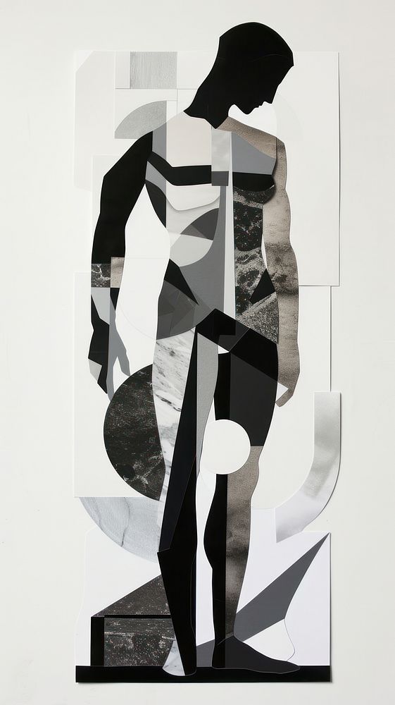 Cut paper collage with statue adult black art.