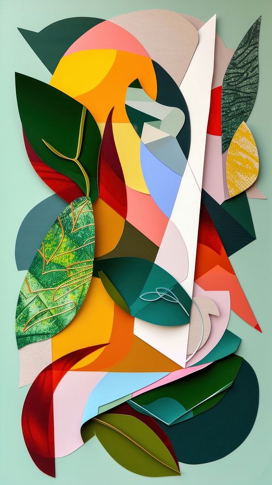 Colorful cut paper collage abstract shape green.