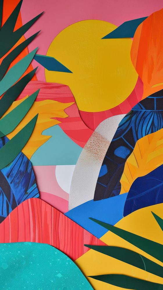 Colorful cut paper collage abstract painting art.