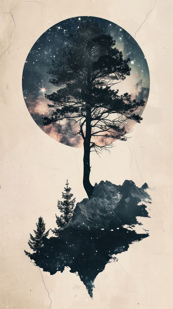 Dark story background silhouette tree outdoors.