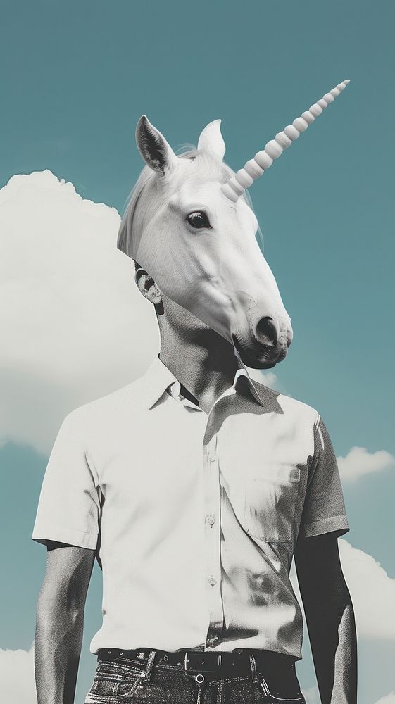 A man with a unicorn head animal mammal horse.