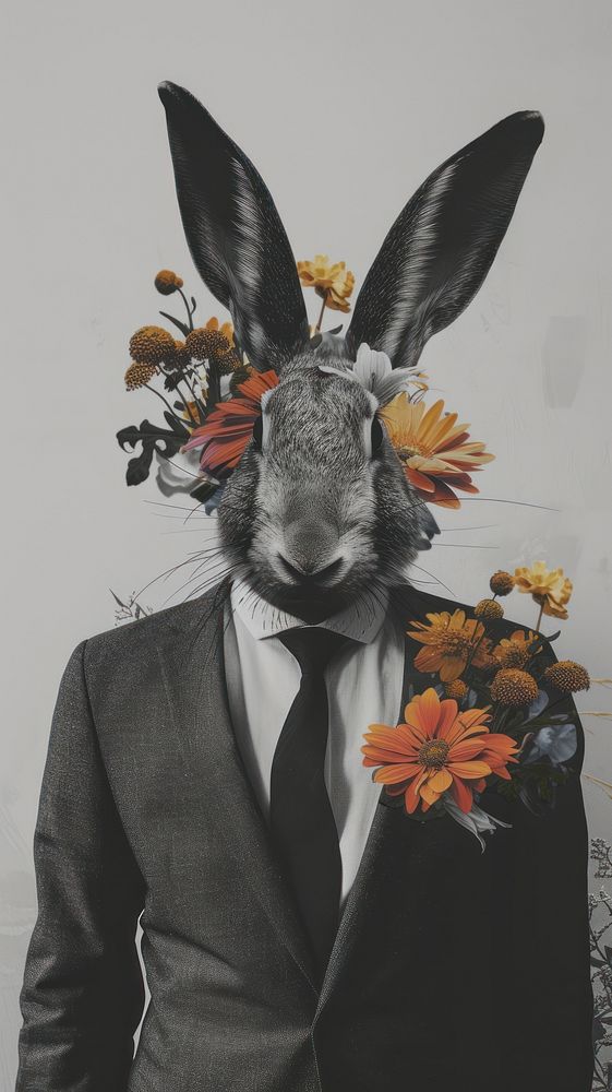 Business man with rabbit head portrait animal mammal.