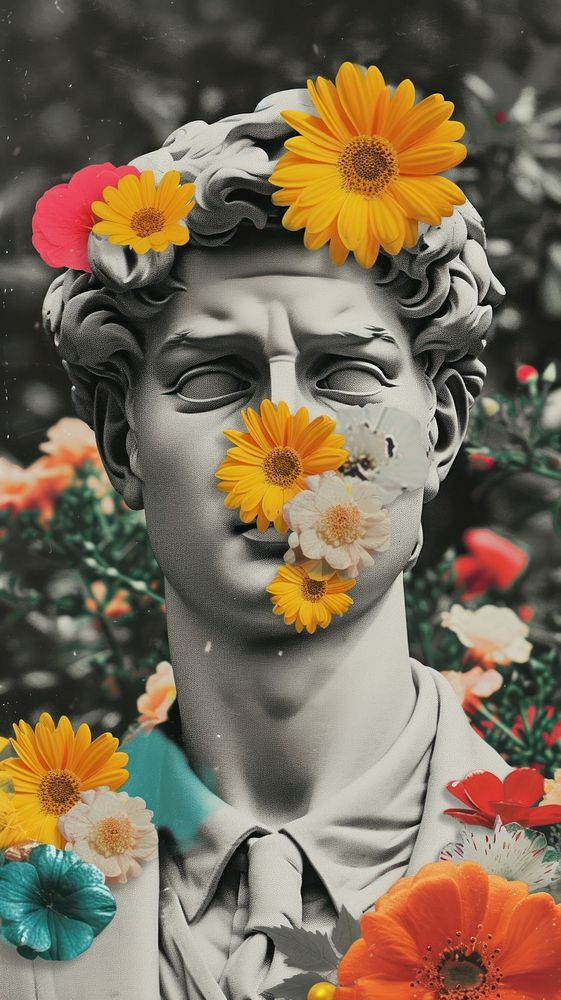Business man statue head sunflower | Free Photo Illustration - rawpixel