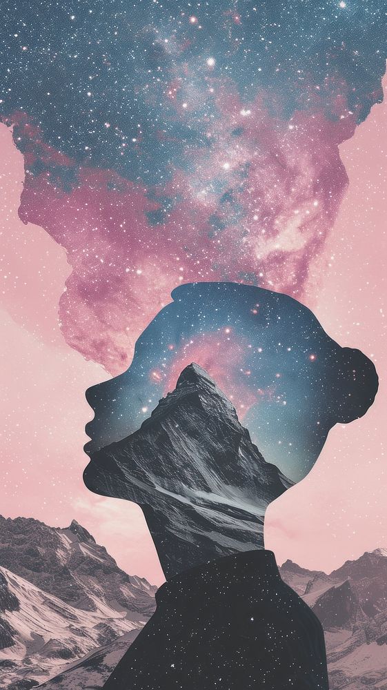 Story pink background silhouette mountain astronomy.