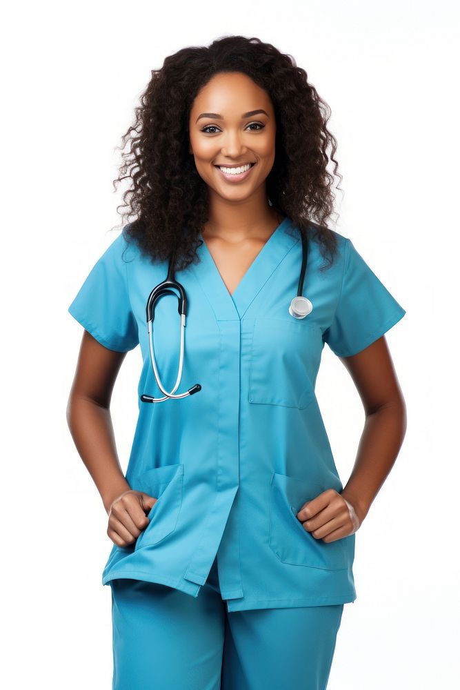 Black woman medical doctor adult white background stethoscope.