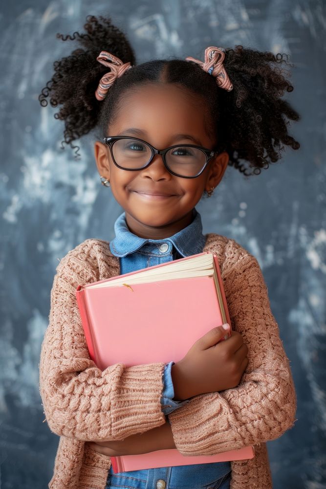 School little girl with glasses child smiling book.
