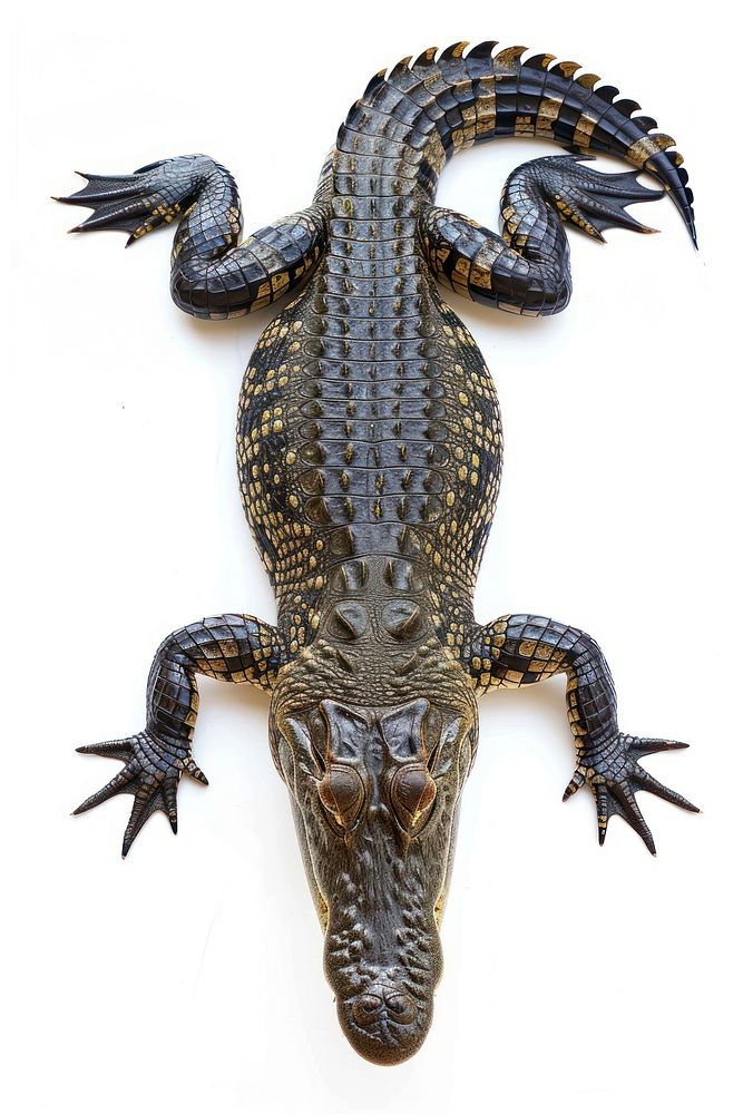 Top view of a crocodile reptile animal white background.