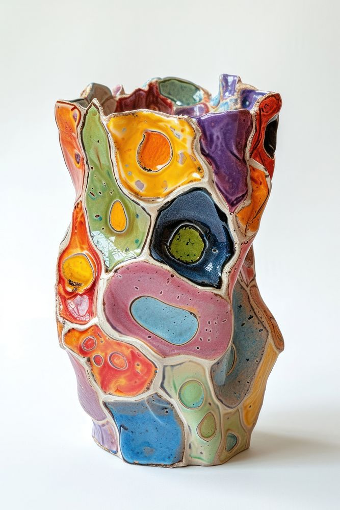 One piece of colorful ceramic art made by kid vase creativity pattern.