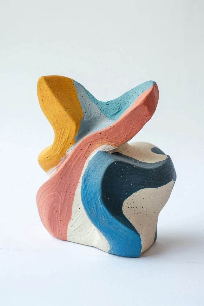 One piece of colorful ceramic art made by kid vase white background simplicity.