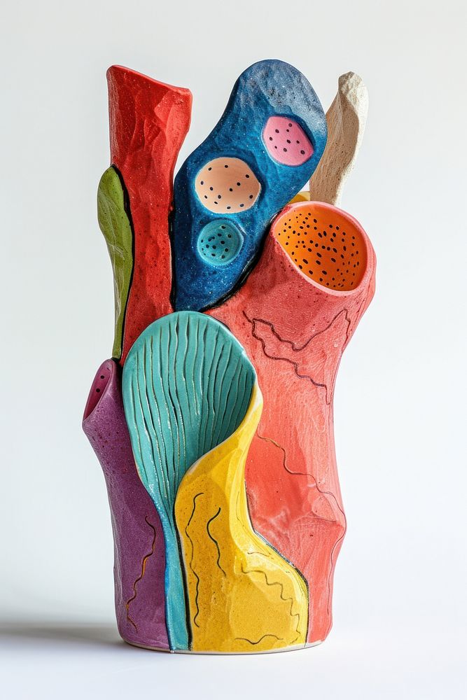 One piece of colorful ceramic art made by kid vase creativity handicraft.