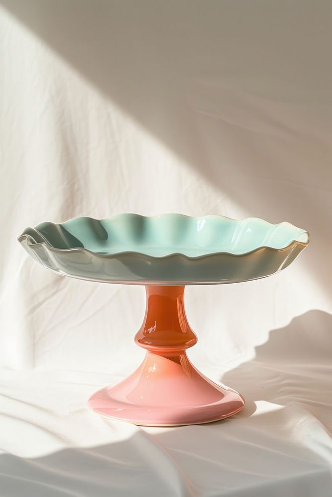 One piece of pastel ceramic pedestal cake plate birdbath tableware furniture.