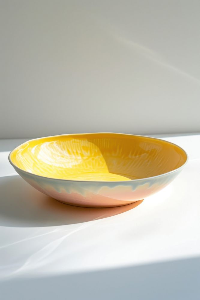 One piece of yellow pastel color ceramic plate bowl tableware porcelain.