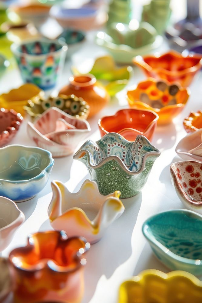 Colorful ceramic art made by kid porcelain pottery invertebrate.