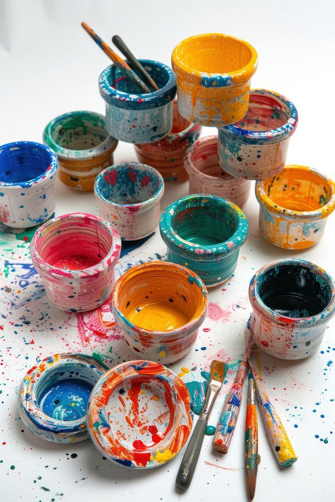 Colorful ceramic art made by kid palette brush arrangement.
