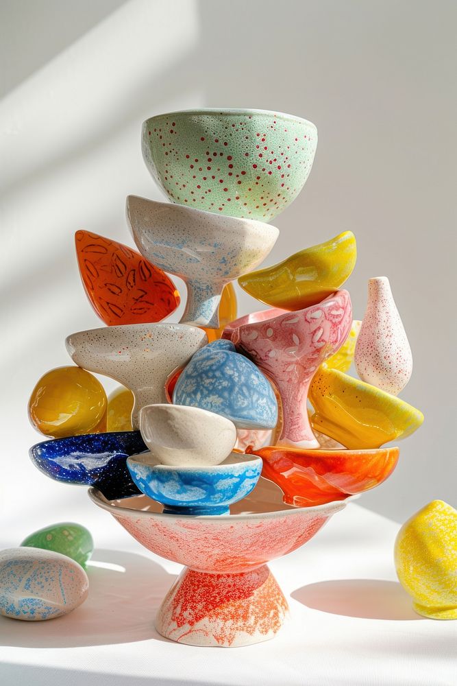 One colorful ceramic art made by kid bowl confectionery arrangement.