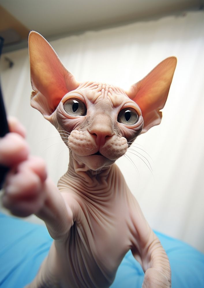 Selfie cute baby sphynx cat animal mammal pet.