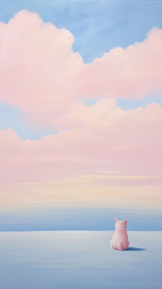 Cats on pastel cloud outdoors painting horizon.