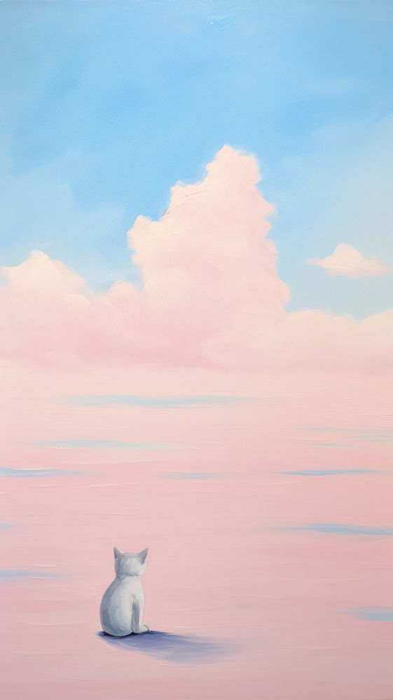 Cats on pastel cloud painting outdoors horizon.