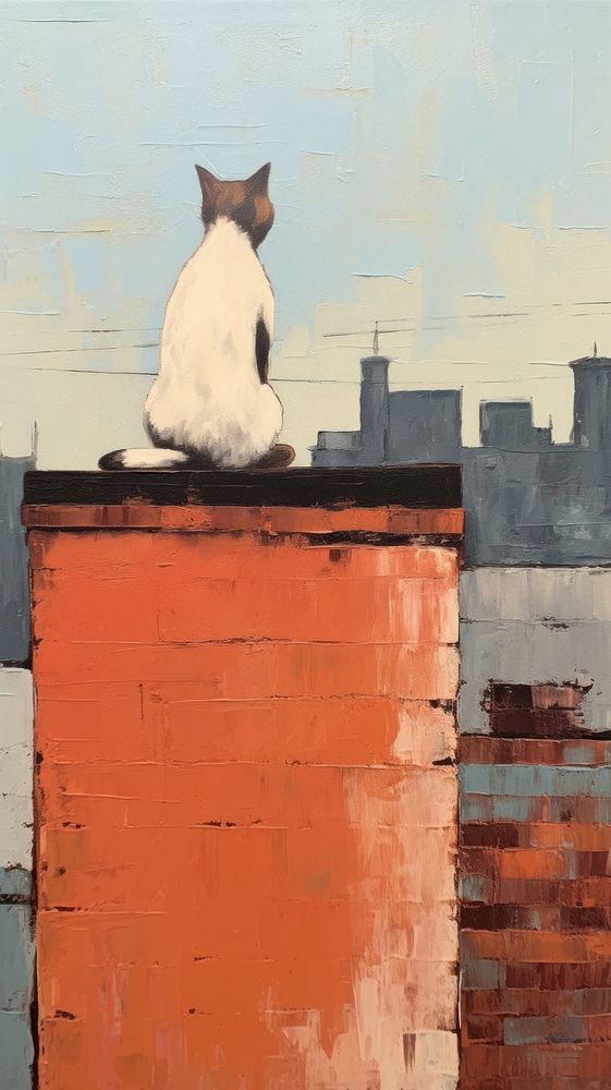 A cat on the rooftop painting architecture mammal.