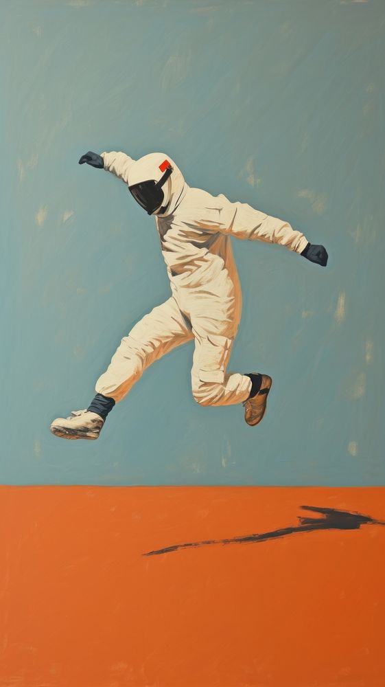Minimal space astronaut painting baseball jumping.