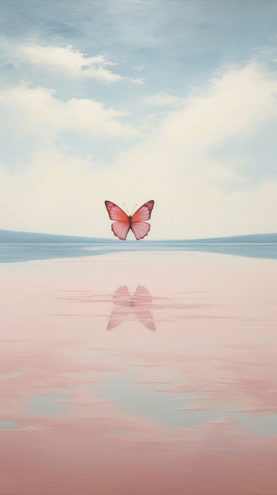 Butterfly in pastel field painting outdoors nature.