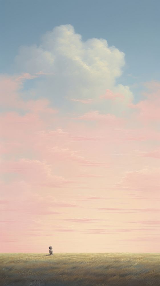 Dog on pastel cloud sky landscape outdoors horizon.