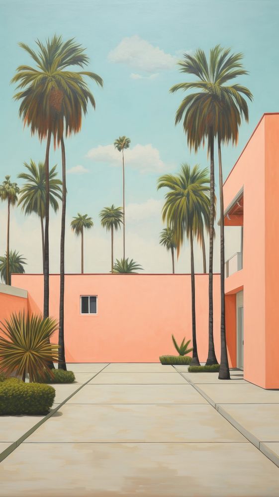Minimal space palm trees painting architecture building.