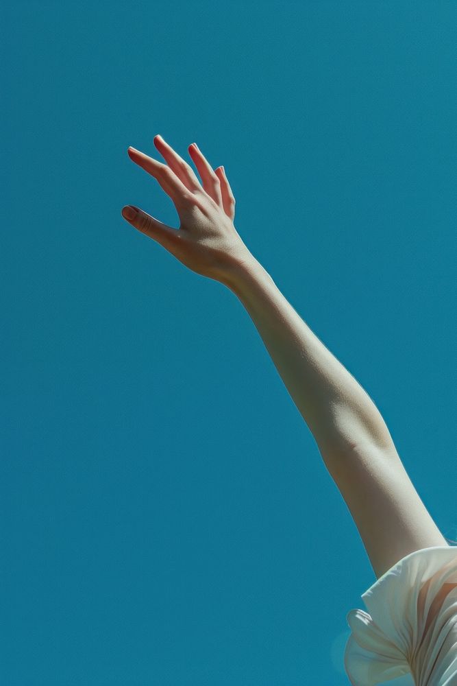Woman arms waving adult white blue.