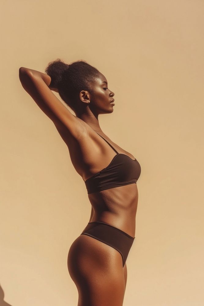 Skinny african american woman waist skin underwear lingerie swimwear.