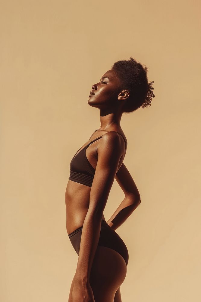Skinny african american woman waist skin swimwear adult undergarment.