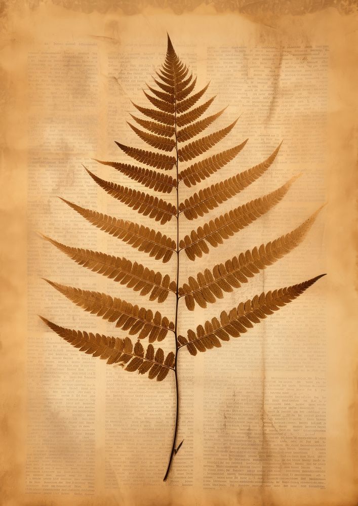 Real Pressed a fern leaf plant paper text.