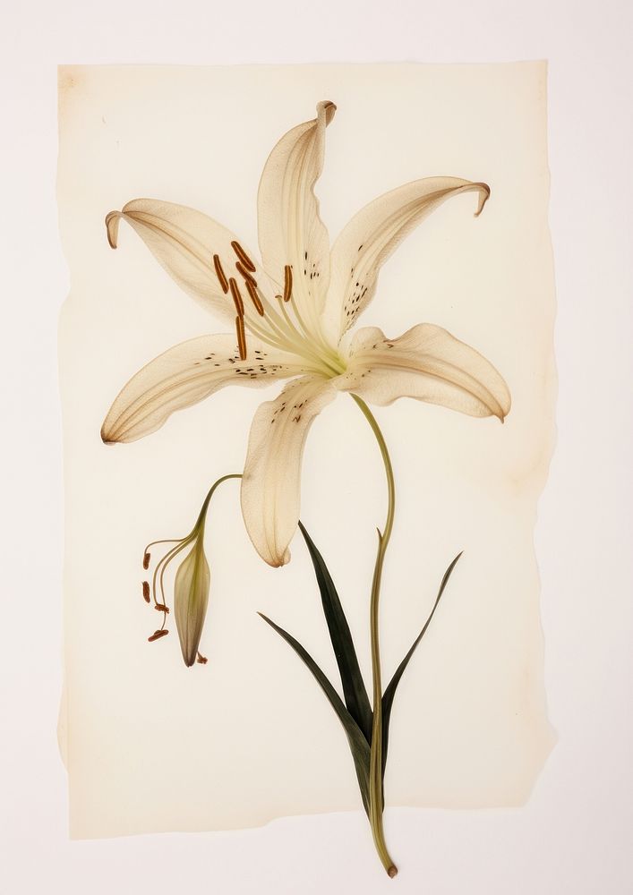Real Pressed a madonna lily flower plant inflorescence.