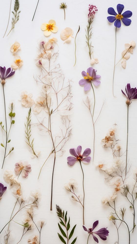  Real pressed spring flowers herbs backgrounds pattern. AI generated Image by rawpixel.