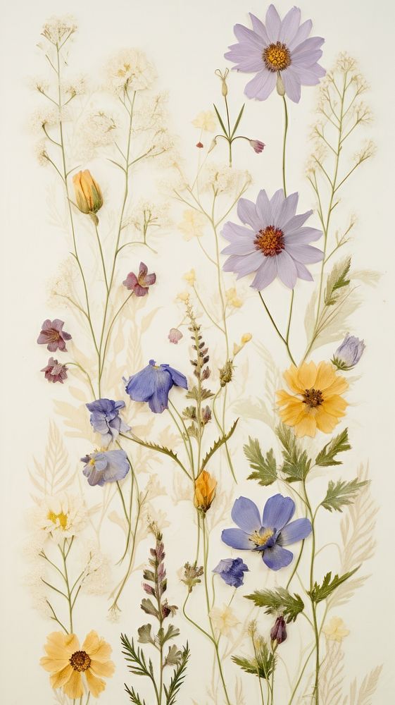  Real pressed spring flowers painting pattern plant. AI generated Image by rawpixel.