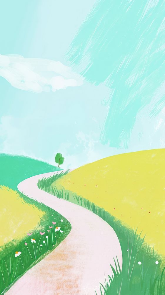 Cute country road illustration outdoors painting nature.